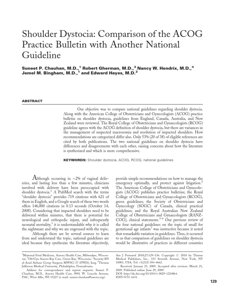 acog practice bulletin shoulder dystocia